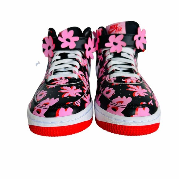 ✨Nike Air Force 1 Mid Top Easy On Size 7Y Kids Shoes Pink Floral FQ3692-001✨ - Picture 3 of 10